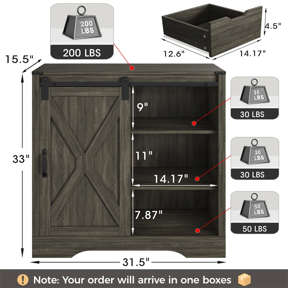 Tall Grey Wood Wine Corner Coffee Bar Cabinet With Storage Barn Door Shelves Adjustable Living Room