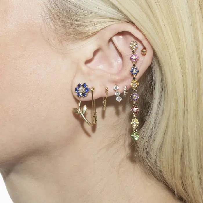 Red blue green yellow 4 colors bloom flower double sided earring for girl women elegance 2023 Gold jewelry