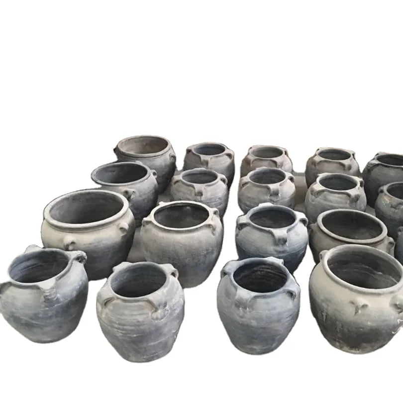 chinese antique pottery pots old original shanxi flower pots grey clay pots with ears