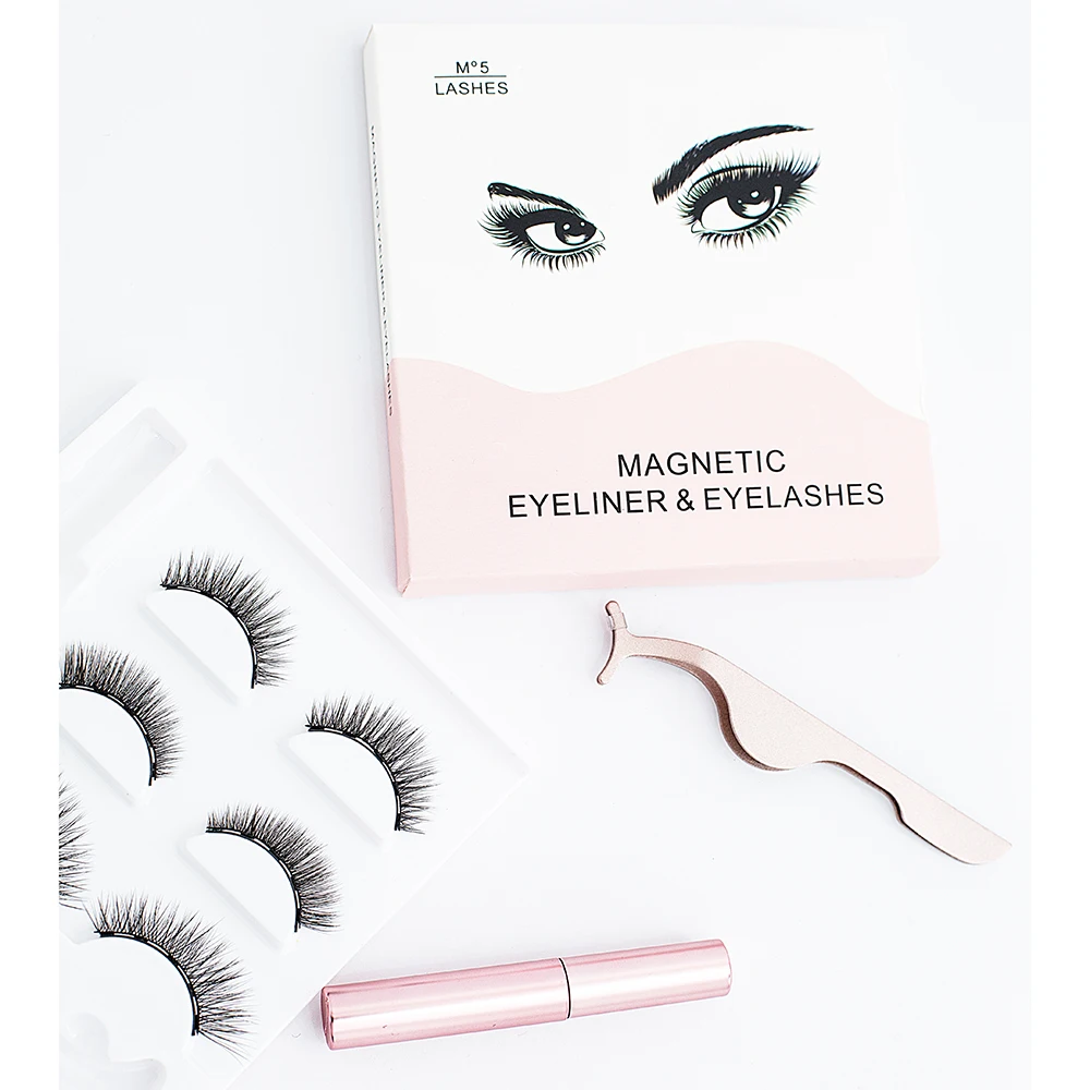  factory price magnetic eyelashes and eyeliner top sale mink with 5