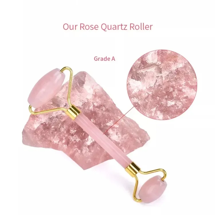 High Quality Custom Logo Rose Pink Quartz Roller For Face