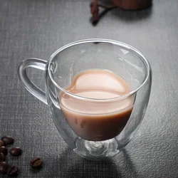 80ml 150ml 250ml 300ml Double Wall Glass Coffee Mugs Transparent Heart Shaped Milk Tea Cups With Handle Romantic Gifts