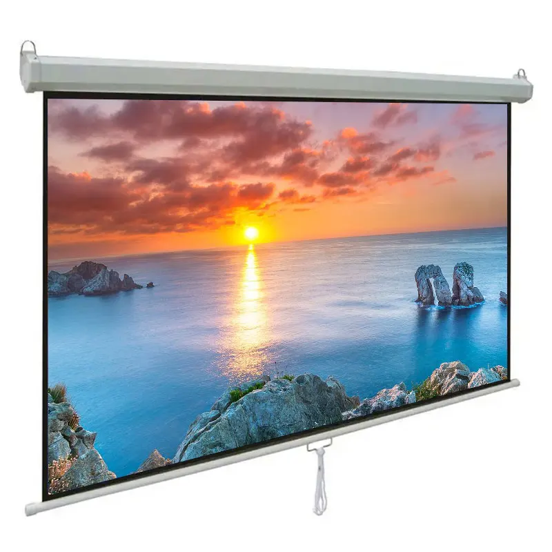 Manual Pull Down Projector Screen 72' Roll-Down Pull-Down Retractable 4:3 Manual Projection Screen Auto-Locking Black Border