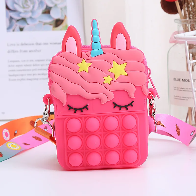 Amazon Hot Sale Unicorn Fidget Bubble Messenger Shoulder Crossbody Bag Cute Cartoon Mini Kid Hand