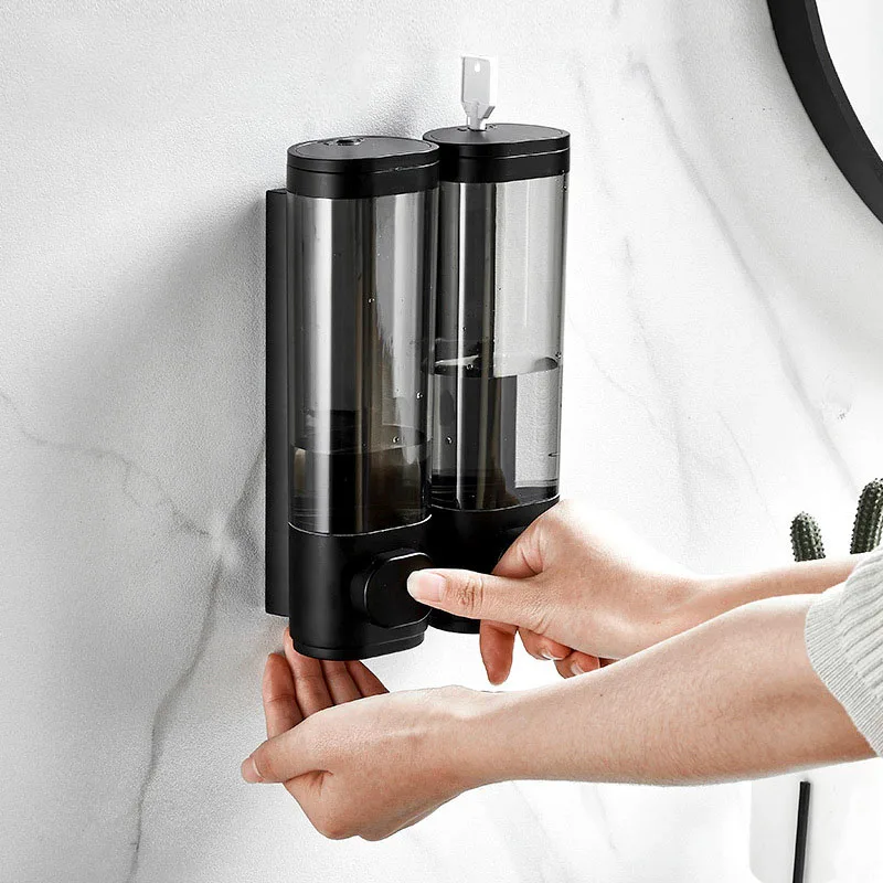 Wall mounted double heads soap dispenser hotel shampoo liquid soap dispenser plastic hand press type bathroom soap dispenser