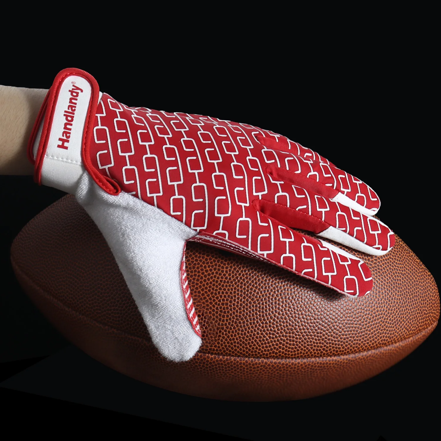 Handlandy best sell red Synthetic Leather Fully silicone coating  Palm Anti-slip American football gloves