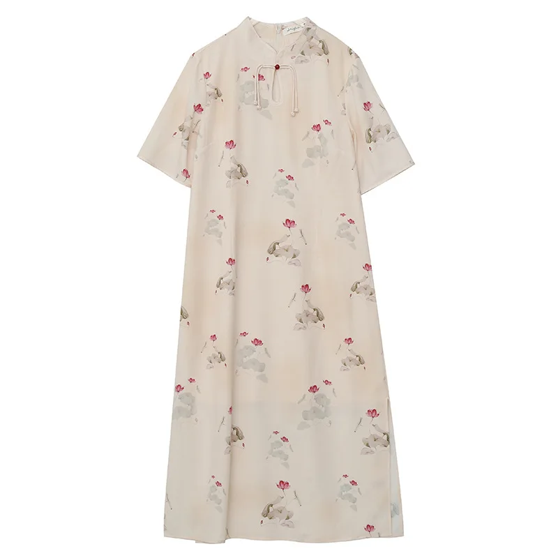 plus size Chinese style improved floral cheongsam dress summer plump girls temperament slim-fit dress