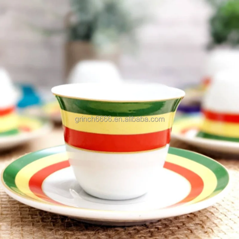 Fine Porcelain 85ml Ethiopian Eritrean Cawa Cup Set Without Handle Stock Coffee Set Ethiopian Coffee Cups Set cups and  saucers