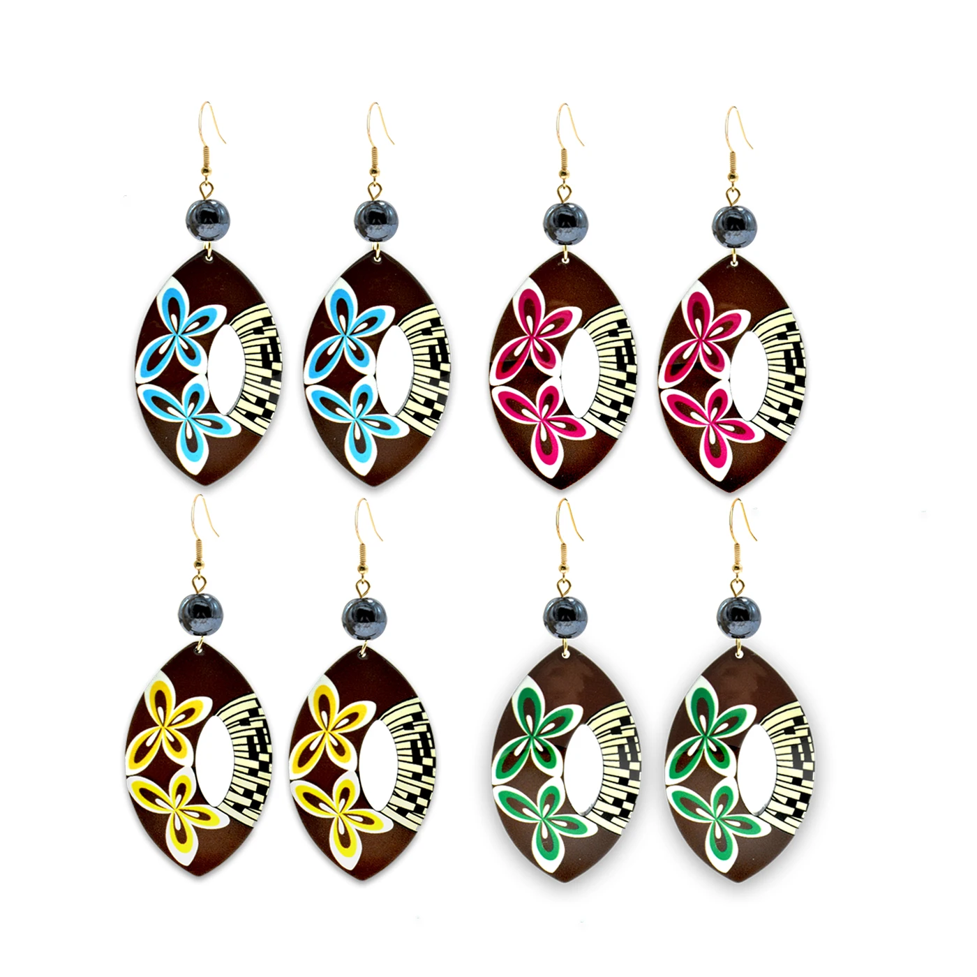 Women Fashion Earrings Hawaiian Flower Wholesale Acrylic Acetate Tribal Earrings for Islanders Vacation and Daily