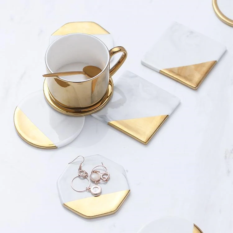 Подставки под мрамор, уникальные круглые шестиугольные золотистые держатели для пива, кофе, бара, чая, подставки под мрамор для напитков