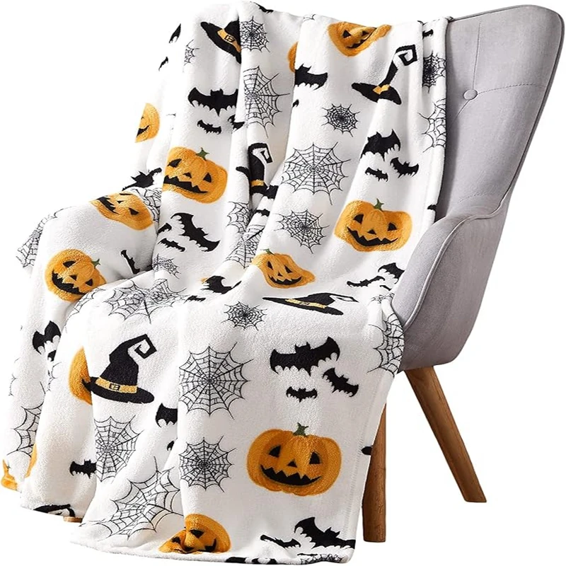 Factory Customized Printed Haunted Halloween Fleece Throw Blanket for Sofa Couch Chairs and Bed