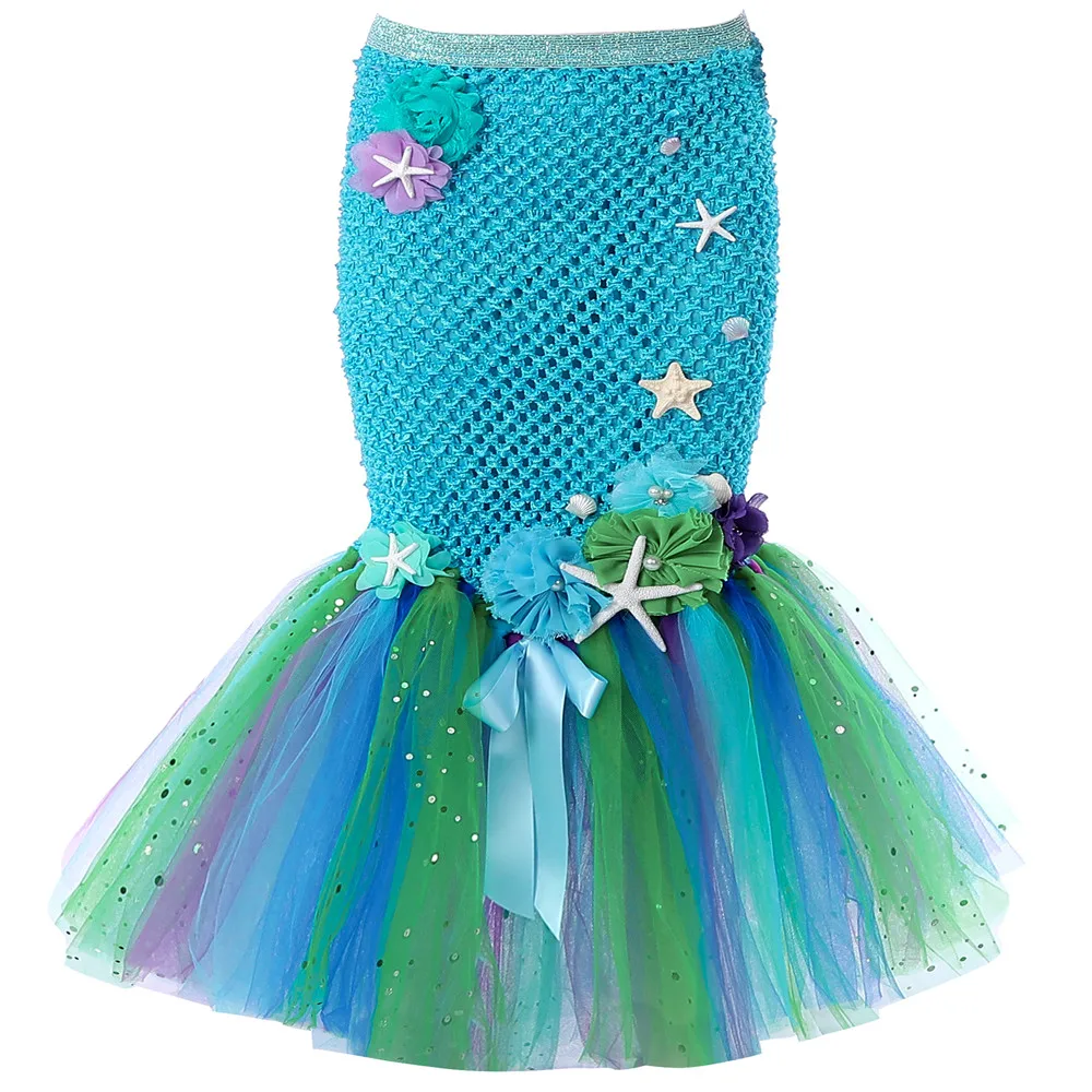 Girls Magic Mermaid Skirt Comfortable Fish Scales Costume Kids Princess Halloween Cosplay Party Outfit Fancy Slim Tutu Skirt