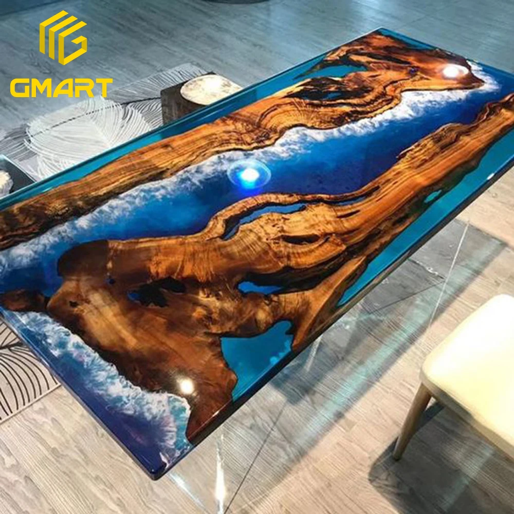 
 Gmart High Quality Custom Made Epoxy Resin Tables Solid Wood, Custom Size Vintage Furniture Epoxy Wood Tables/  