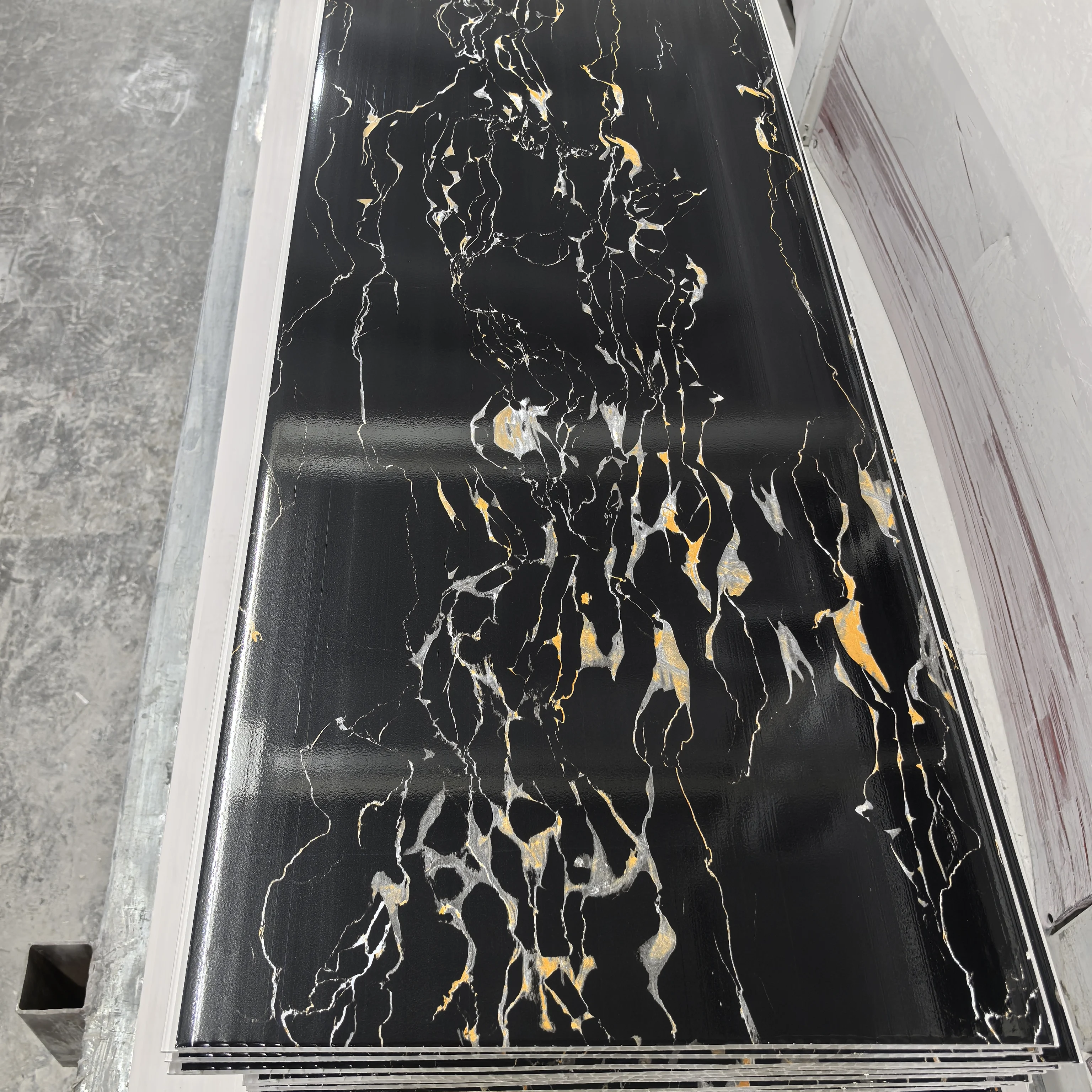 Roof Decorative Interior Cheap Black Marble Glossy PVC Panel Ceiling Design For Bedroom