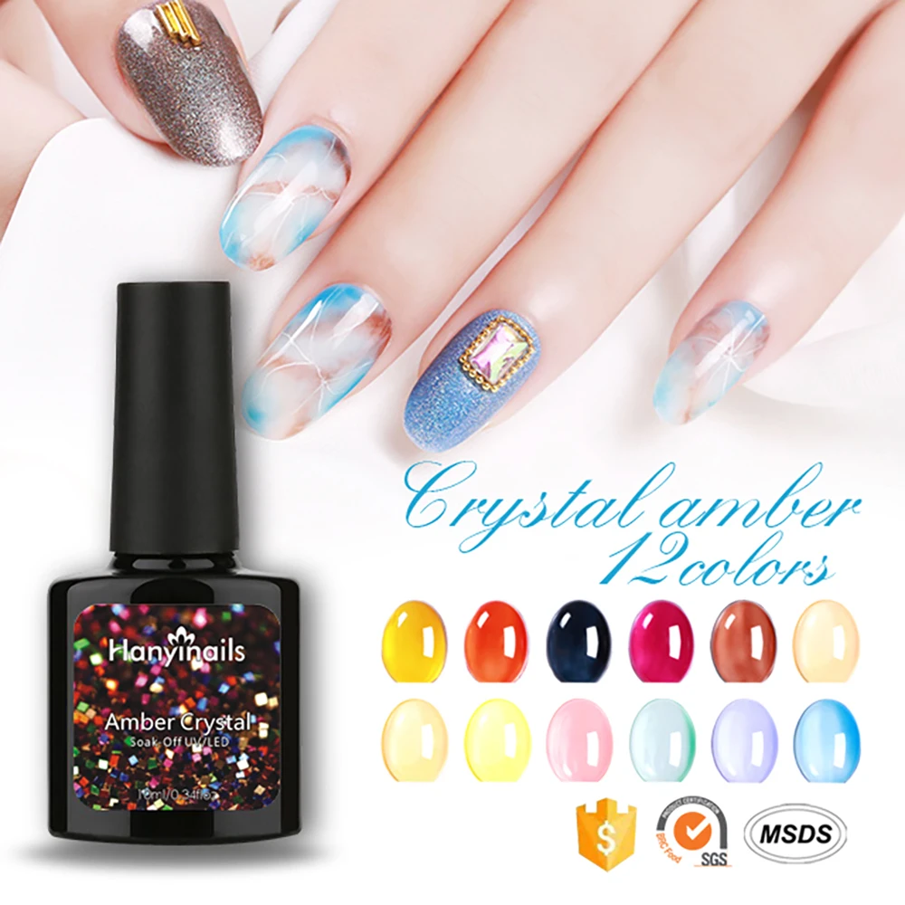 Custom Private Label UV Gel Nail Polish Bright Translucent Amber Glass Jelly Silica Crystal Gel Polish
