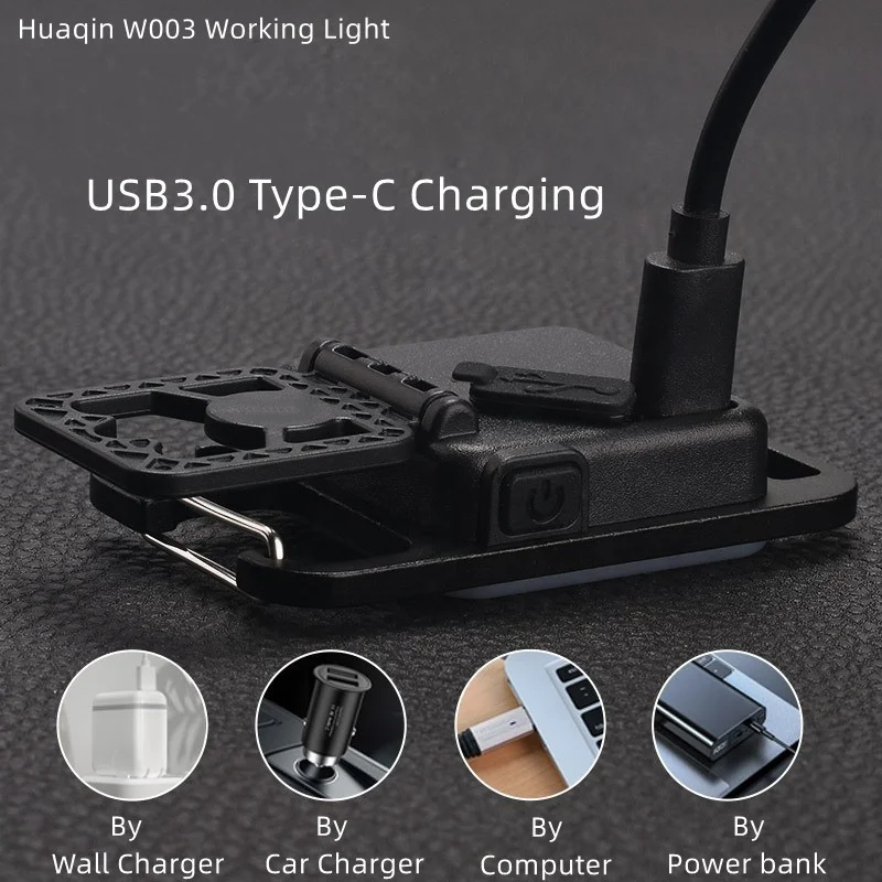 Portable Mini USB Type-C Rechargeable Work Torch Waterproof Pocket Flat Keychain LED Working Light With Bottle Opener & Bracket