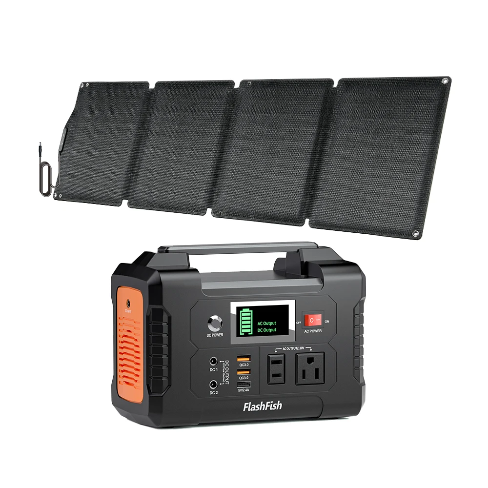 Flashfish Cheap Price 200W Power Station with 60w Solar Panels Outdoor Back Up Solar Generator with Panel Completed Set