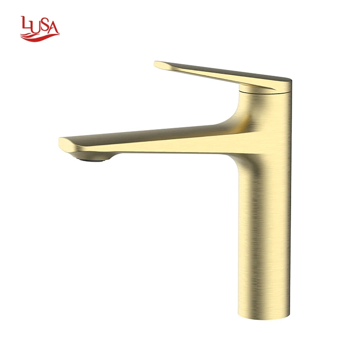 LUSA Tall Gold brass basin tap Mono Basin Mixer Tap Single Lever Tall Counter Bathroom Sink Taps