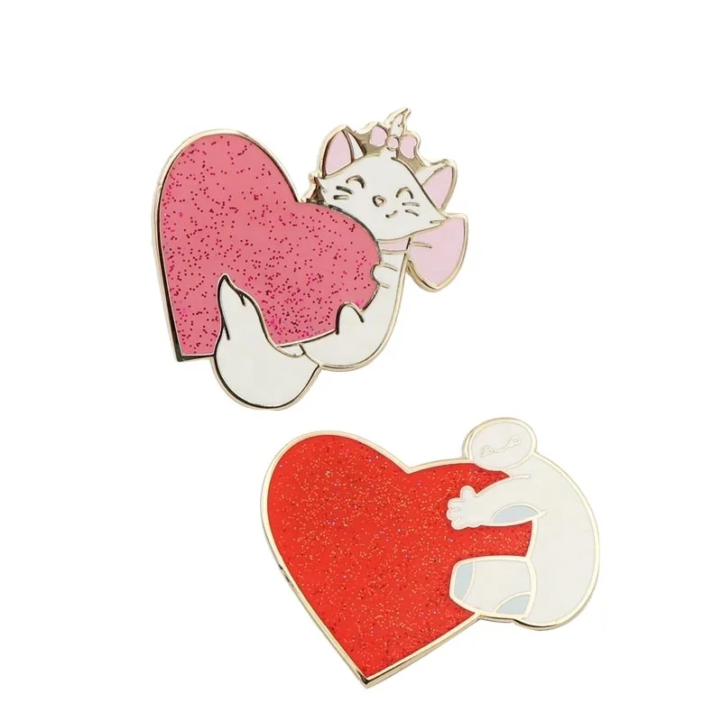 Enamel heart pin with glitter Custom your own fashionable design Wholesale hard enamel cute cat pin badges