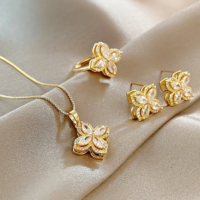 Dazgirl wholesale stainless steel four leaf clover jewelry set