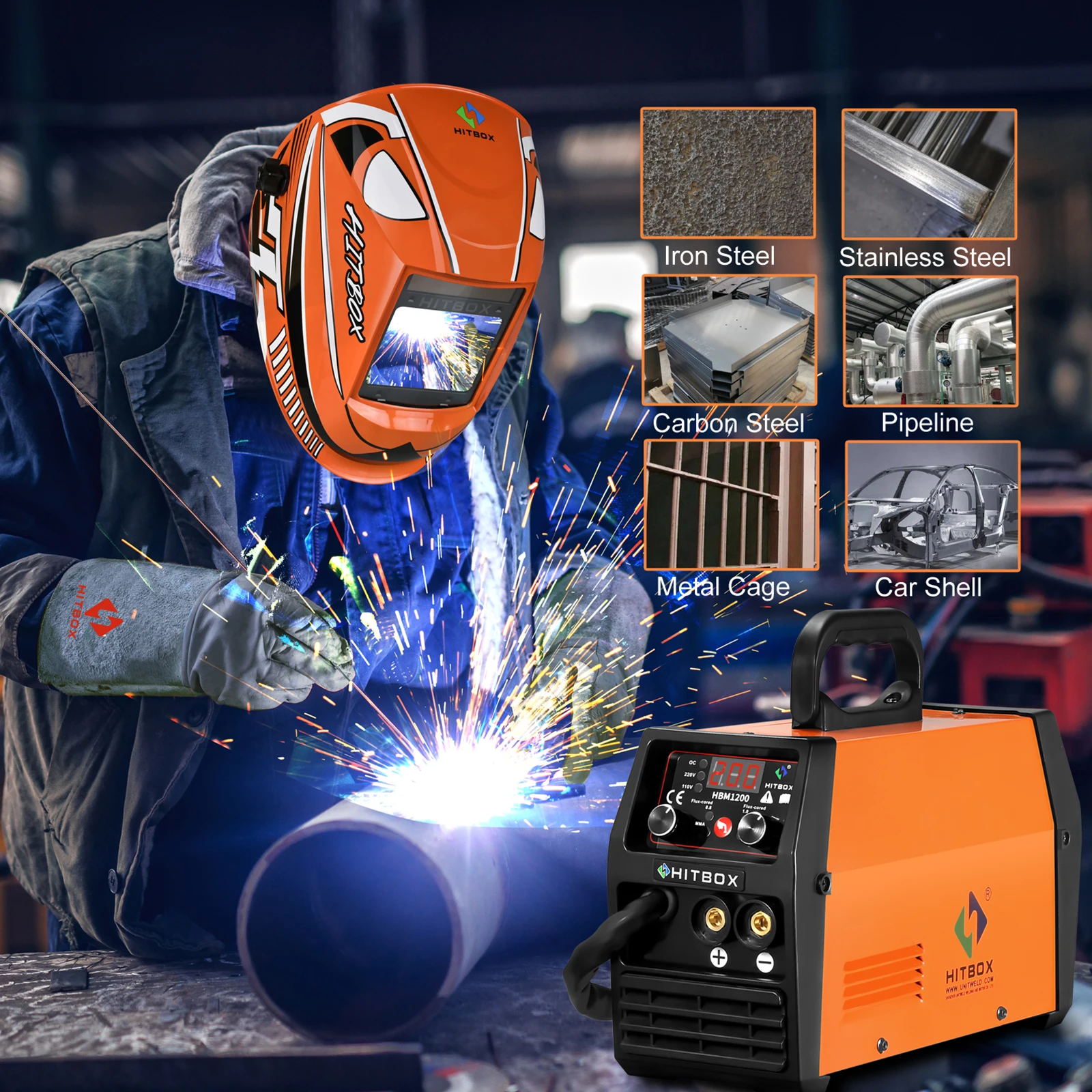 HITBOX HBM1200 инвертор MIG/TIG/MMA 3 в 1 MTM-200A сварочного аппарата