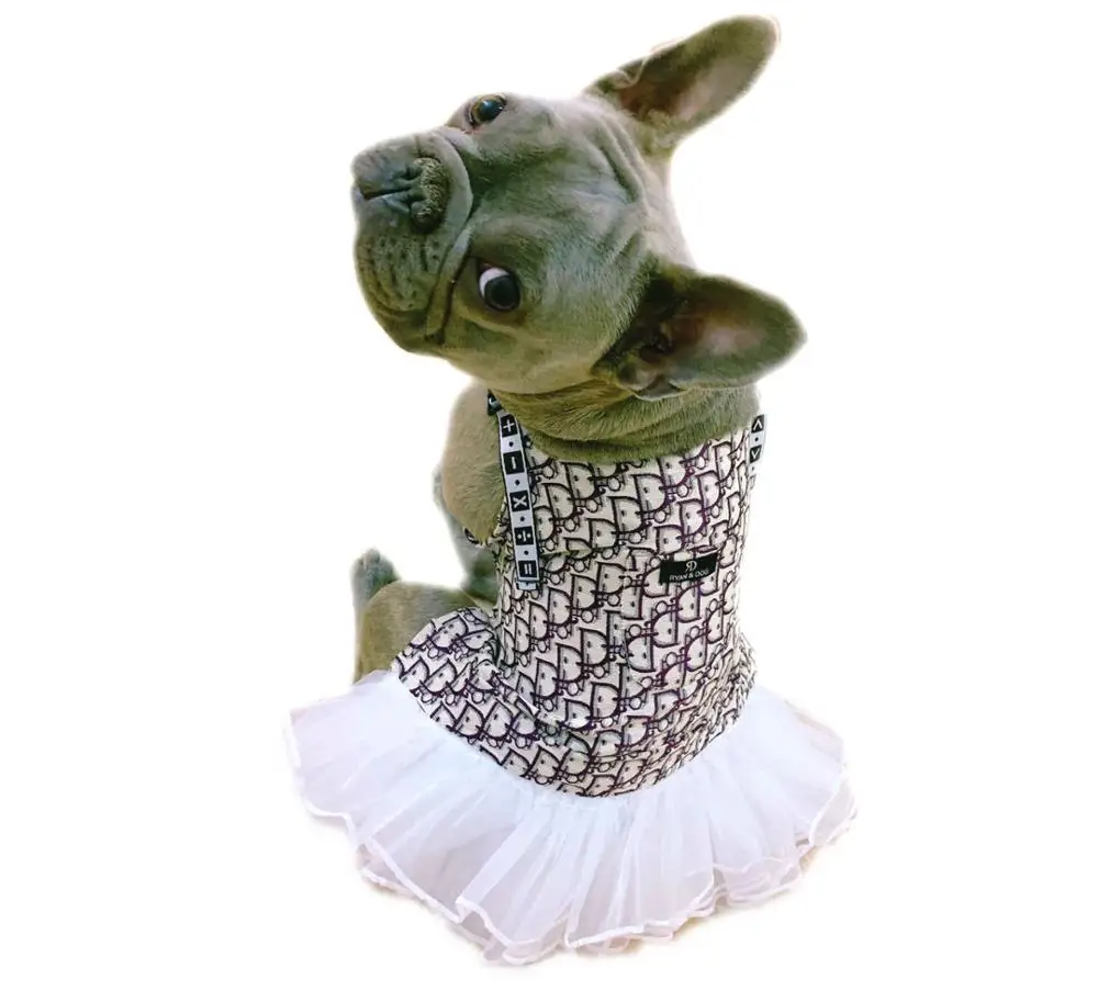 JXANRY Spring and Summer new Teddy Dress French Bulldog Clothes Fat dog Popular Logo Jean Strap Skirt Stretchy Comfortable Pet