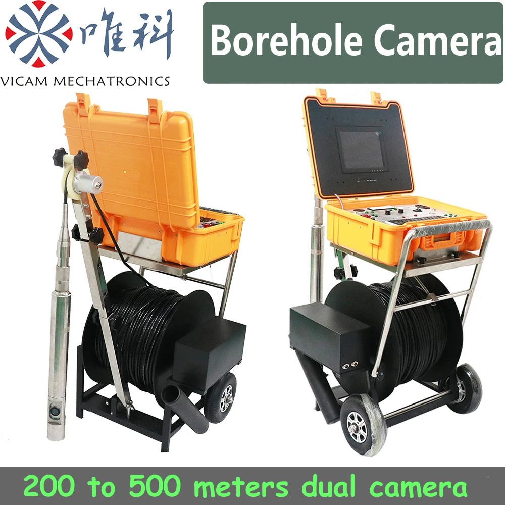 Vicam manufacturer of underwater 360 degree Rotary deep well soft cable  pipe inspection Camera Dual View