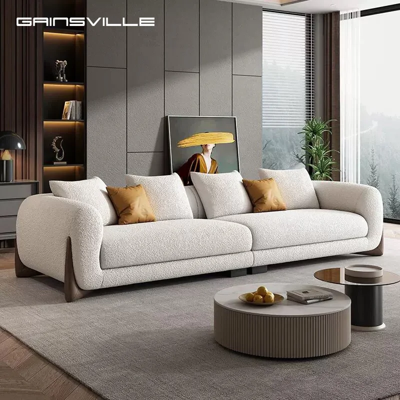 Italian Modern Living Room Sofas Set Elegant Soft Lambswool Couch Comfortable Sectional Sofa For Villa Apartment