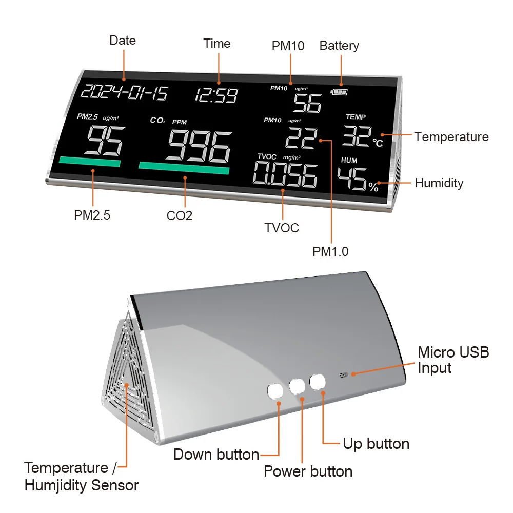 2024 best selling digital carbon dioxide hygrometer carbon dioxide detector carbon dioxide detector infrared sensor alarm