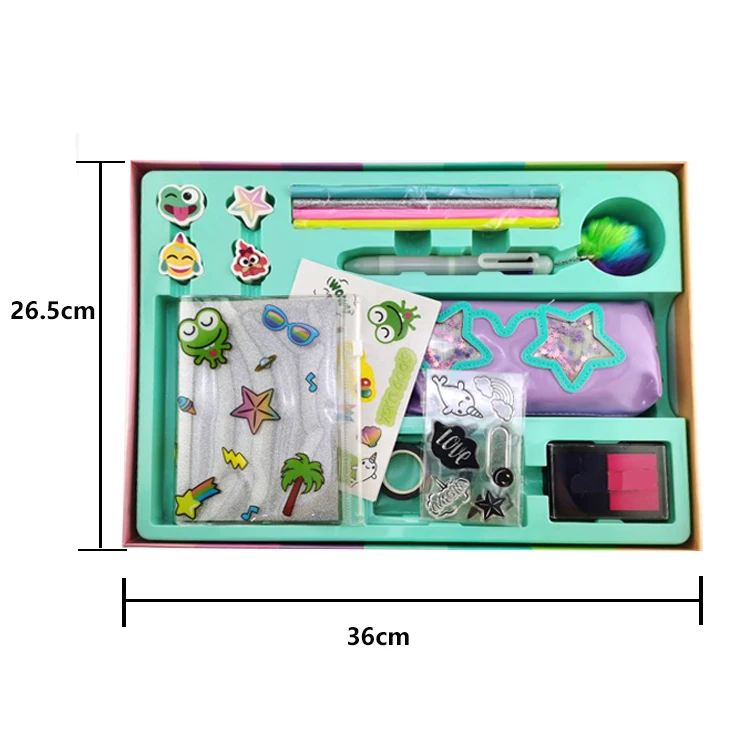 Big box kids gift sticker set pack 10 pieces kids stationary sets notebook and pen school stylish stationary set