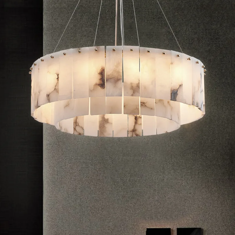 Light luxury modern Nordic living room restaurant copper marble pendant lamp stone brass chandelier