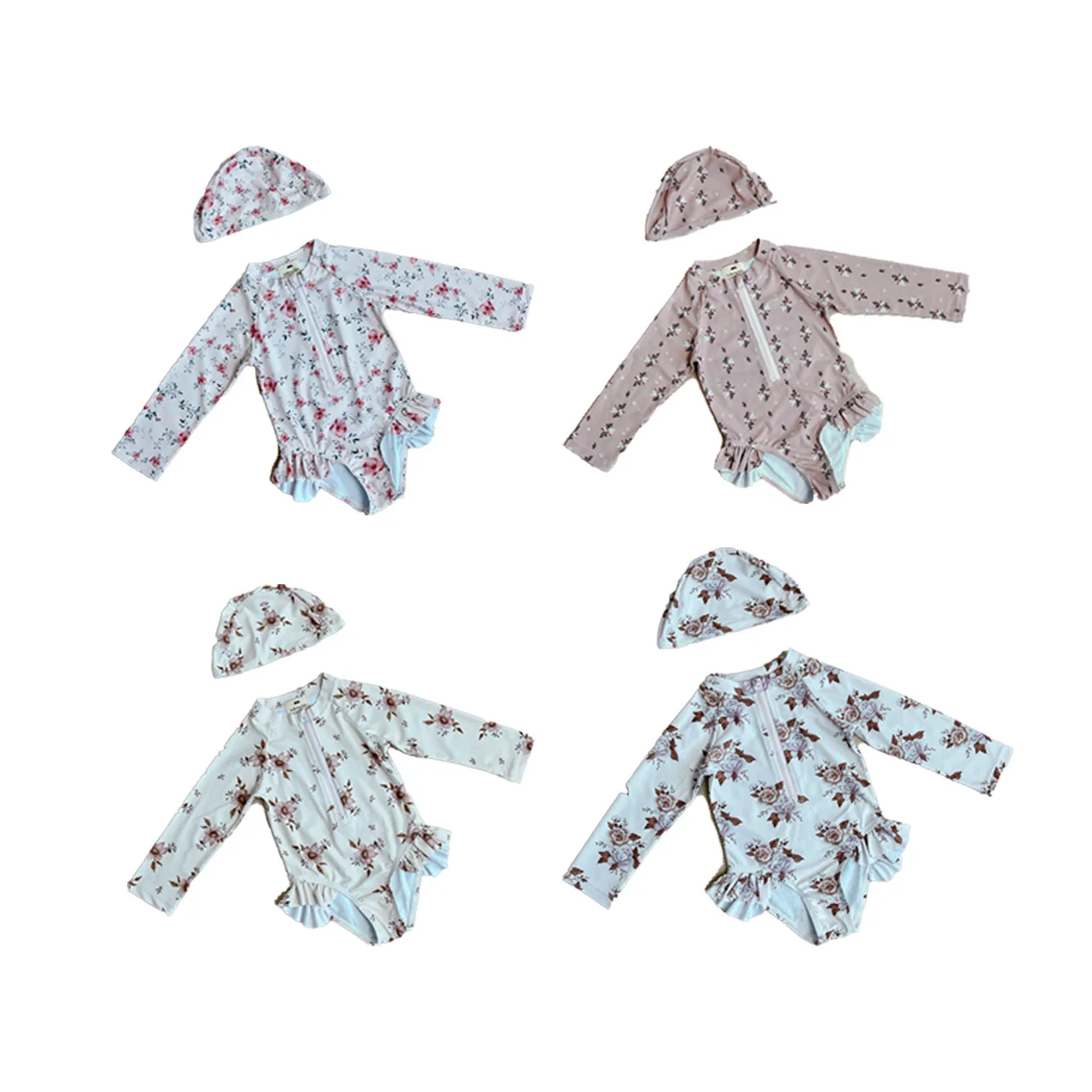 Best Selling High Quality Baby Swimsuit Bikini Girl Wholesale Bathing Suit Long Sleeve Zipper Child Swim Toddler Swimwear