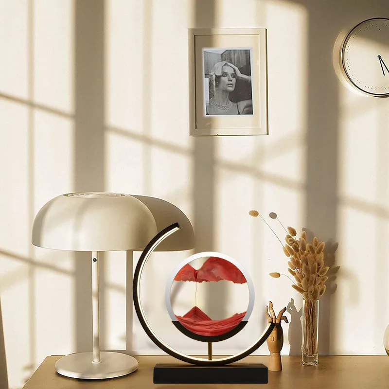 Howlighting Flowing Art Hourglass LED Light Moving Sand Art Picture 3D Dynamic Quick Sand Lamp Quicksand Painting Table Lamp