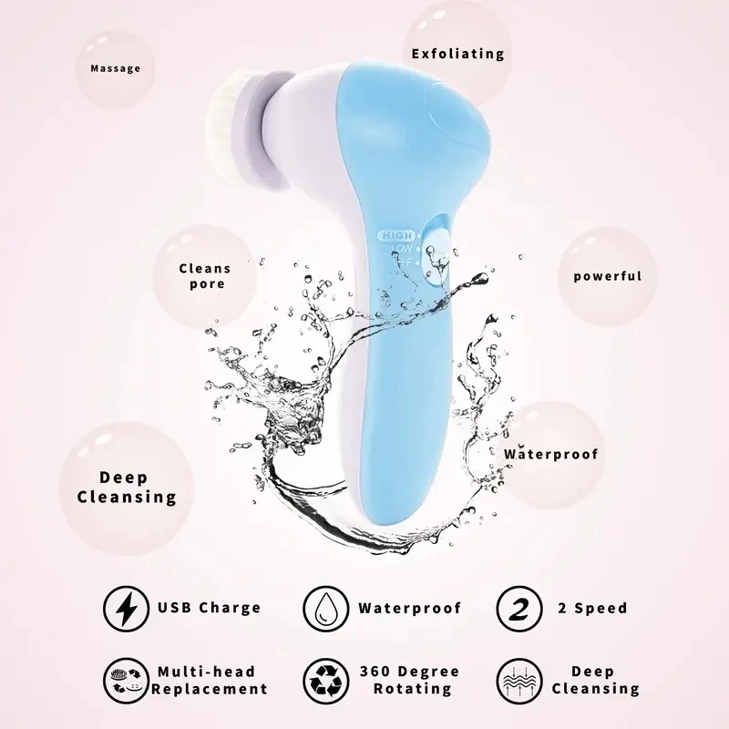 Electric Facial Cleaner 5 IN 1 Face Cleansing Brush Wash Machine Spa Skin Care Massager Blackhead Cleaning Facial Cleanser Tools