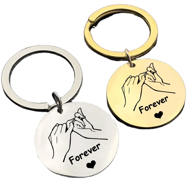 Fashion Gift Custom Logo Designer Unisex Round Metal Key Chain Accessories Engraved Promise Stainless Steel Key Chain