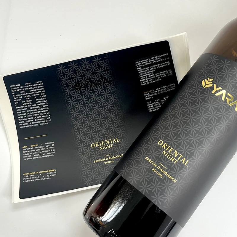 Print Gold Foil Hot Stamping Logo Sticker Waterproof White Bopp Custom Perfume Fragrance Private Sticker Vinyl Label