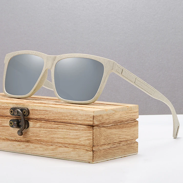 Trendi Custom Logo Recycled Plastic Biodegradable  Square Sun Glasses Female Wheat Straw Sunglasses