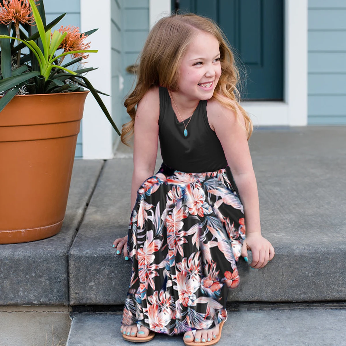 Платье для мамы и дочки без рукавов повседневное лоскутное длинное платье с цветами наряды для мамы и дочки одежда платья для мамы и дочки