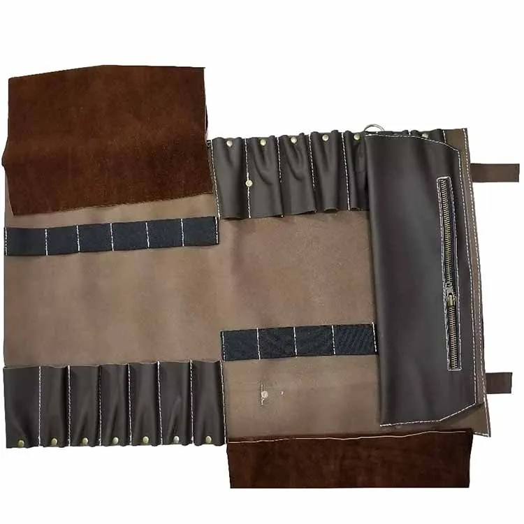 Genuine Leather Knife Roll  Storage Knife Bag Handles Carry Case Kitchen Travel Bag Knives Holder