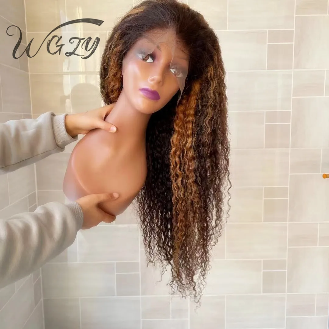 Brazilian Virgin Hair Glueless Piano Color Highlight Straight Wig Wholesale Ombre Brown Human Hair Pre-cut Lace Front wigs