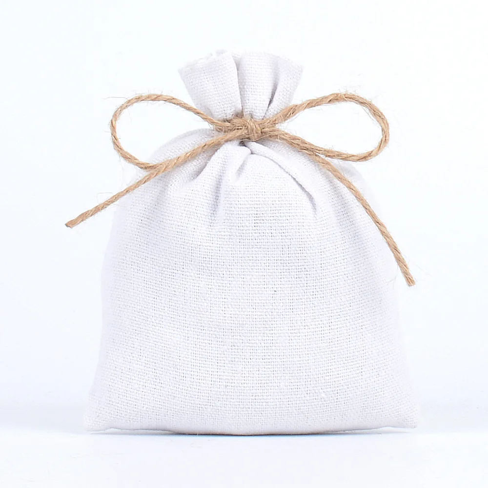 custom logo new cotton line bag cotton jute pouch with juet rope for jewelry candy bag