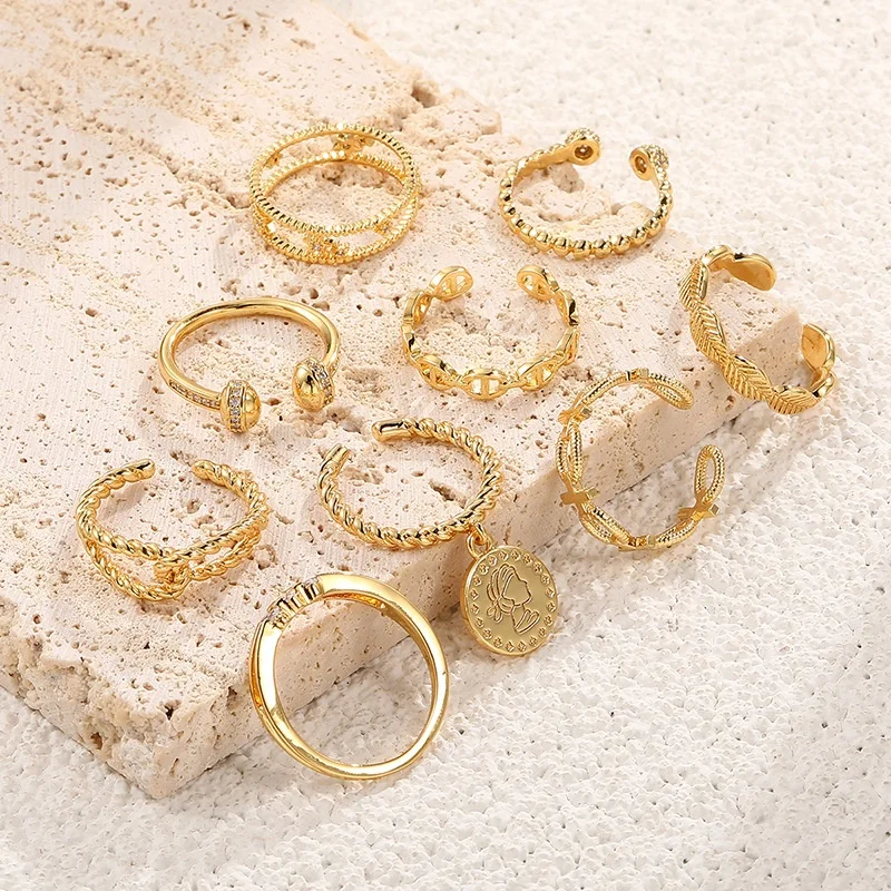 Fashion Jewelry 18K Gold Plated Jewellery Finger Ring Elegant French Retro Open Rings for Women