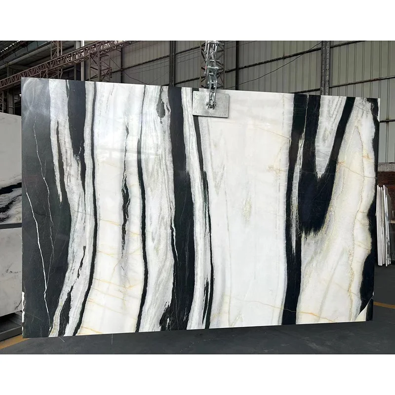 Chinese Natural White Marble With Black Veins Floor Tile Slab Wall Design Panda White Marble Stone