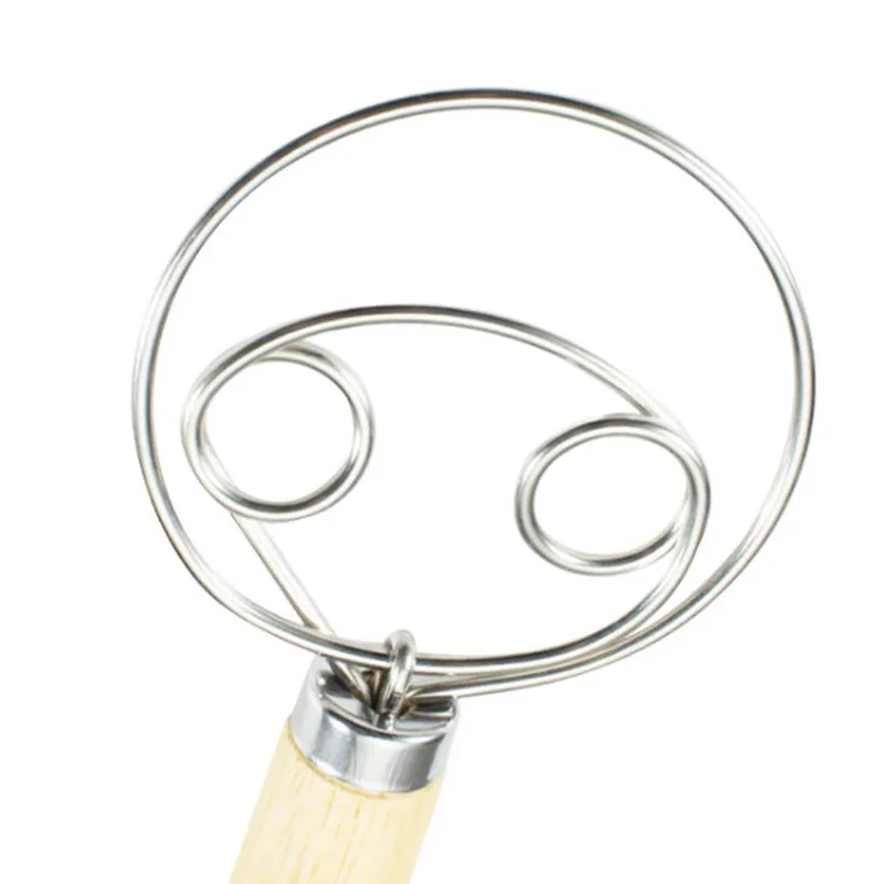 Home Product 13 Inch Wooden Handle Danish Single Coil Dough Mixer Egg Beater Manual Dough Whisk