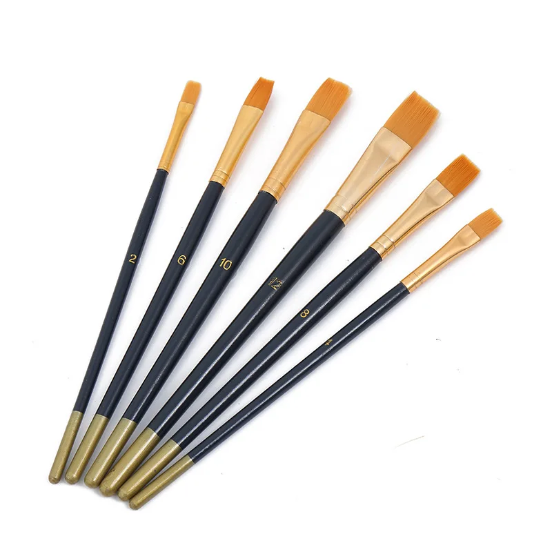 
6 Pcs/set Nylon Artist Paint Brush Professional Watercolor Acrylic Wooden Handle Painting Brushes 