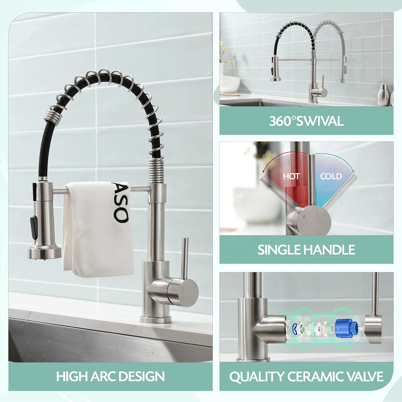 Hot sale pull down kitchen faucet stainless steel 304  hot and cold pull out kitchen faucet black kitchen sink faucet basin tap