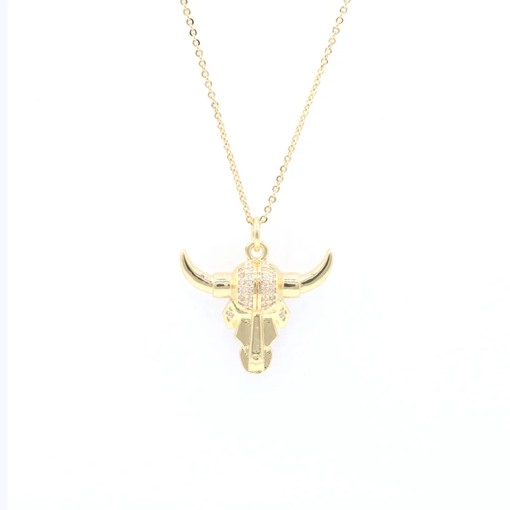 Fashion Hip Hop Cow Head Animal  Necklaces Cool Bling Punk Iced Out Cz Brass Bulls Pendant Necklace