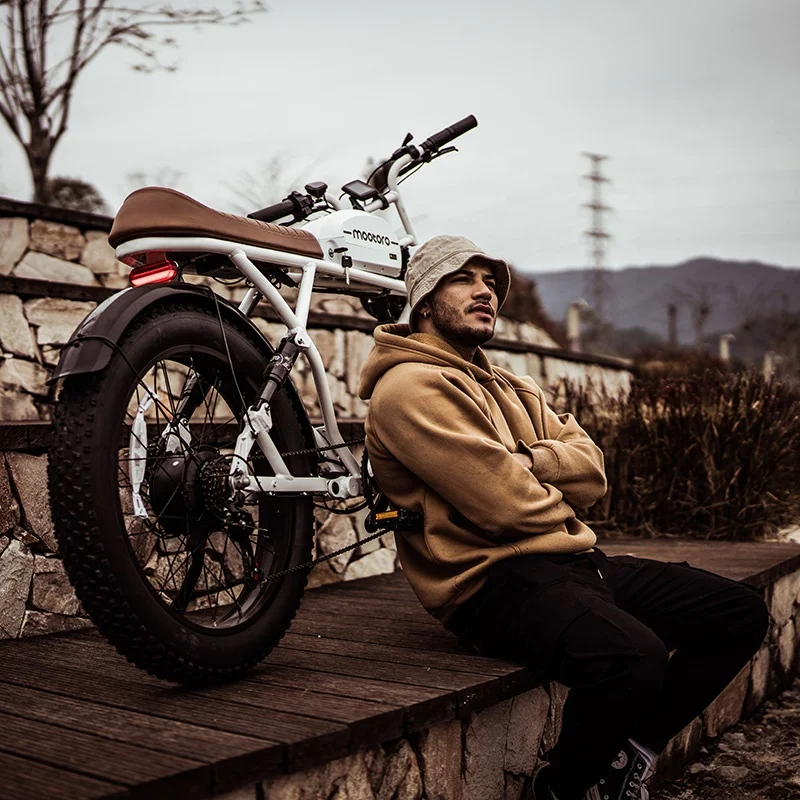 Mootoro 1000W 52V Electric Cafe Racer Mountain Bike Full Dual Suspension Bicicleta Electrica Hydraulic Sensor Chopper Bicycle