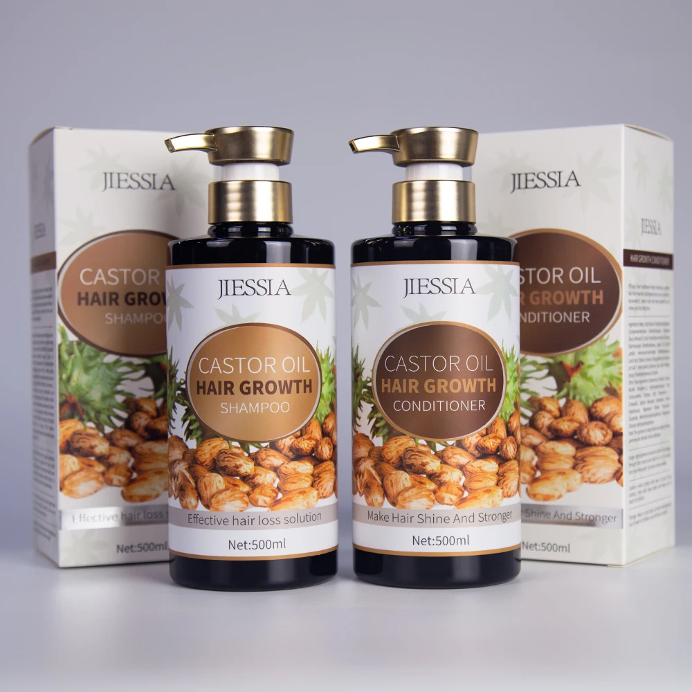 Jiessia Herbal Natural Regrowth Regrowth Dandruff Scalp Care Castor Oil Anti Hair Loss Growth Hair Shampoo and Conditioner Set