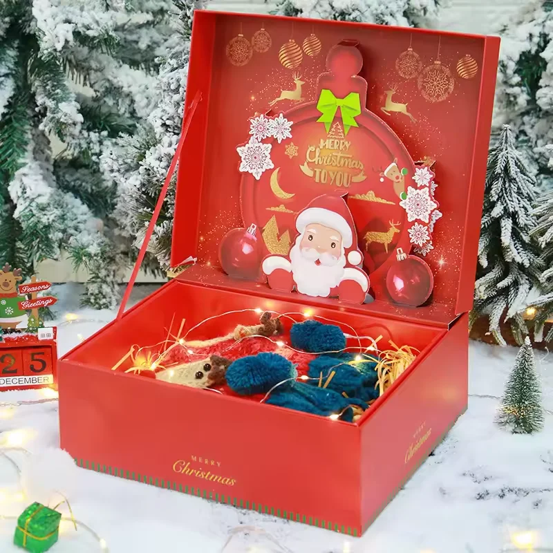 Large Size Red Color Three Dimensional Christmas Gift Craft Paper Box For Thermos Cup Scarf  Packaging